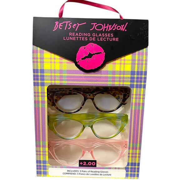 Betsey Johnson Accessories - Betsey Johnson +2.00 Reading Glasses Readers 3 Pack Set Pink Green Multicolor